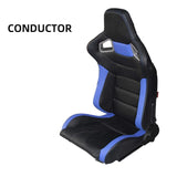 asiento semi-baquet cuero negro y azul