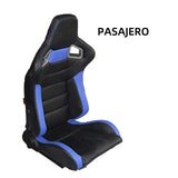 asiento semi-baquet cuero negro y azul